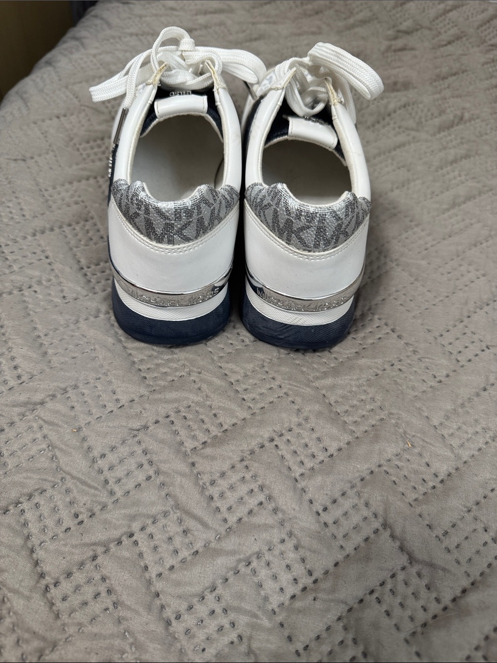Michael Kors White and Navy MK Logo Lace-Up Sneakers - Picture 3 of 9